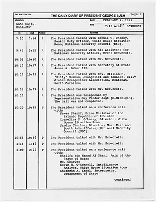 President's Daily Diary Entry, February 2, 1991