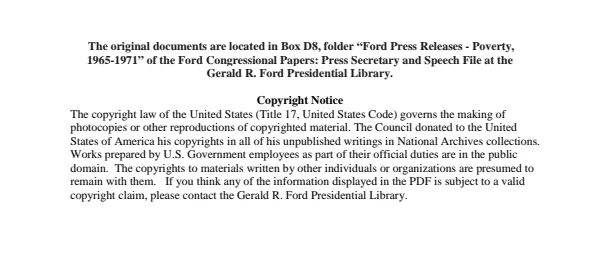 Ford Press Releases - Poverty, 1965-1971