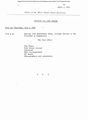 Pools for Thursday, July 1, 1976 [Pool Assignments]