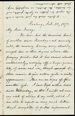 Letter from William Lloyd Garrison, Roxbury, [Mass.], to Fanny Garrison Villard, Feb. 23, 1878