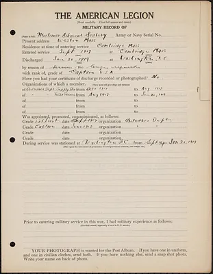 American Legion military record of Mortimer Ashmead Seabury