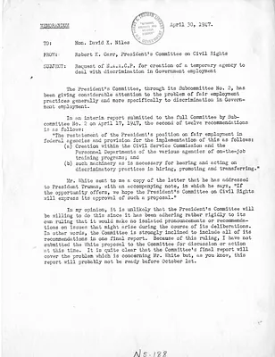 Memorandum from  Robert K. Carr to David Niles