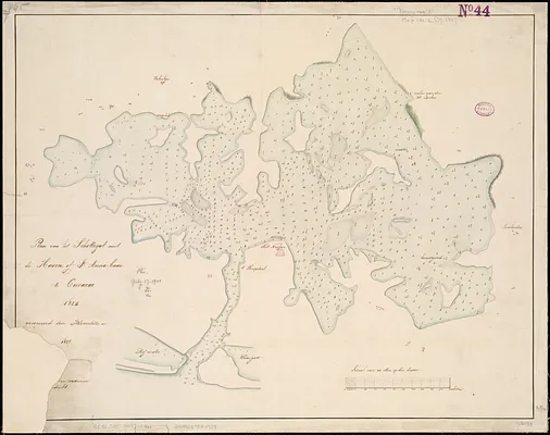 Plan van het Schottegat met de haven, of St. Anna-baai, te Curaçao