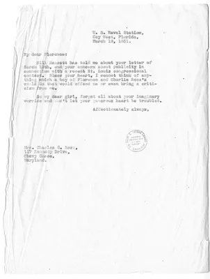 Letter from President Harry S. Truman to Florence Ross