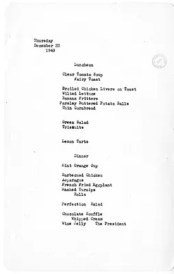 White House Luncheon and Dinner Menu