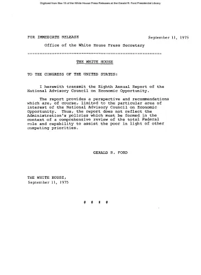 Letter from the President to the Congress of the United States transmitting the Eighth Annual Report of the National Advisory Council on Economic Opportunity