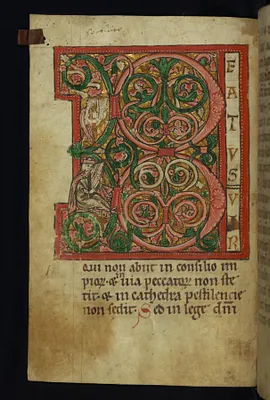 Leaf from Psalter: Initial B (Beatus vir)