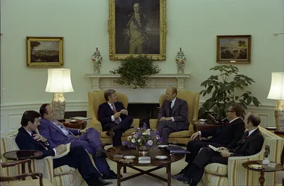 President Gerald R. Ford Meeting with Chancellor Helmut Schmidt of the Federal Republic of Germany in the Oval Office