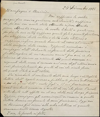 Bartolomeo Vanzetti autograph letter signed to Comrades and Friends, [Charlestown], 24 December 1926