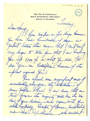 Letter from Myra Hornbuckle to Harry S. Truman