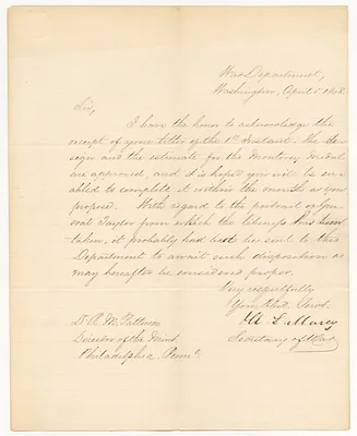 Letter from W. L. Marcy, Secretary of War to R. M. Patterson, Director of the Mint