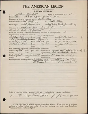 American Legion military record of William David Lambert