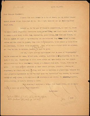 Bartolomeo Vanzetti typed letter (copy) to Alice Stone Blackwell, [Bridgewater Hospital for the Criminally Insane], 14 April 1925 ; Bartolomeo Vanzetti typed note (copy) to Alice Stone Blackwell, [Bridgewater State Hospital for the Criminally Insane], 17 April 1925