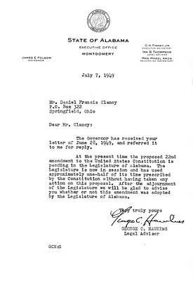 Letter from George Hawkins to Daniel F. Clancy