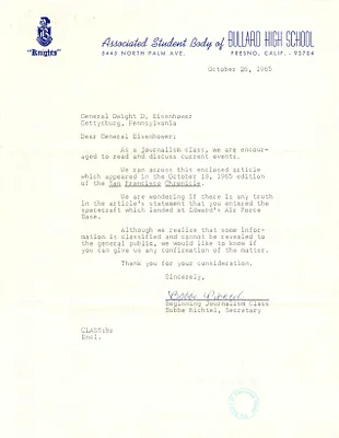 Letter from Bobbe Richtel and response regarding UFOs
