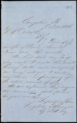 Leighton & Sherman (W.F. Joy), Georgetown, manuscript letter signed to Ziba B. Oakes, 10 October 1856