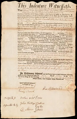 Elizabeth Clough indentured to apprentice with Hezekiah Blanchard of Boston, 1 October 1760