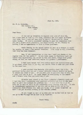 Letters Sent to Dr. S.A. Sochocky, June 15, 1921