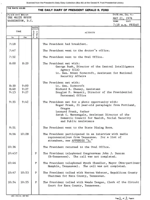 President Gerald R. Ford's Daily Diary, May 21, 1976