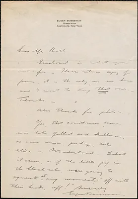 Eugen Boissevain autograph letter signed to [Creighton J.] Hill, Austerlitz, N. Y., [1927?]