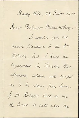 Norton, Charles Eliot, 1827-1908 autograph letter signed to Hugo Münsterberg, Cambridge, Mass., 23 February 1901