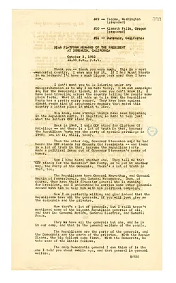 White House Press Release, Remarks of President Harry S. Truman, Dunsmuir, California