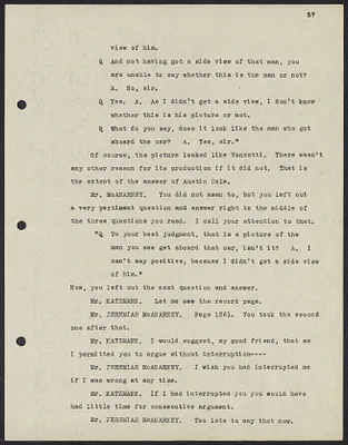 Herbert Brutus Ehrmann Papers, 1906-1970. Sacco-Vanzetti. Frederick G. Katzman: Argument on motion of new trial, November 5, 1921. Box 12, Folder 24, Harvard Law School Library, Historical & Special Collections