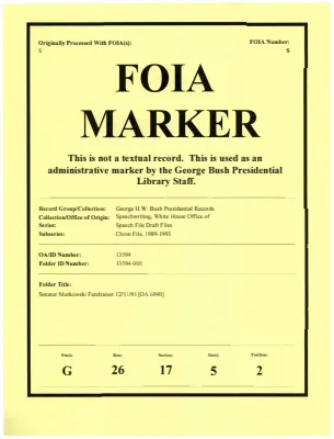 Senator Murkowski Fundraiser 12/11/91 [OA 6040]