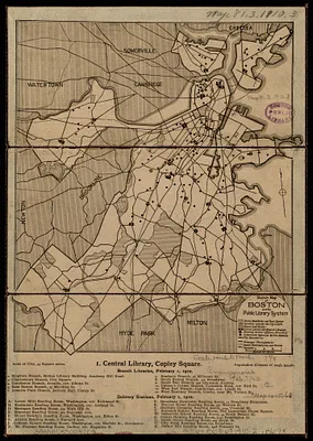 Sketch map of Boston and the Public Library system