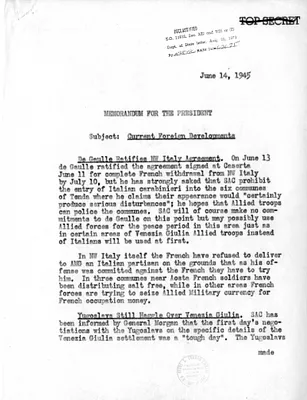 Memorandum from Acting Secretary of State Joseph Grew to President Harry S. Truman, Current Foreign Developments