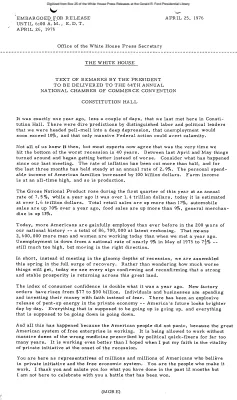 Text of Remarks by the President to Be Delivered to the 64th Annual National Chamber of Commerce Convention, Constitution Hall [Ford Speech or Statement]
