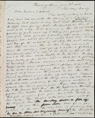 Letter from Anne Warren Weston, Chauncy Place, [Boston], to Caroline Weston and Debora Weston, June 3'd, 1843, Sunday Morning