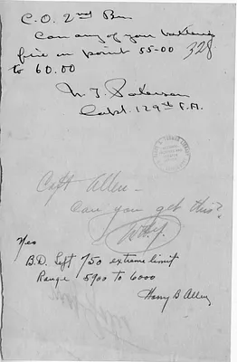 Handwritten Note to the Commanding Officer of the Second Battalion from Captain Newell T. Paterson
