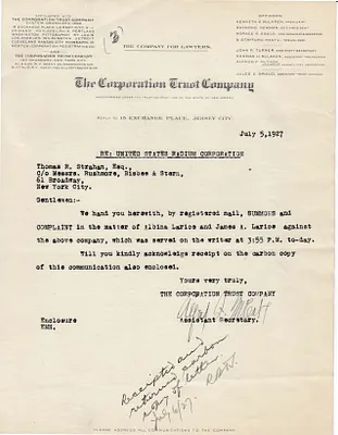 Letters Received to Thomas R. Strahan, July 5, 1927