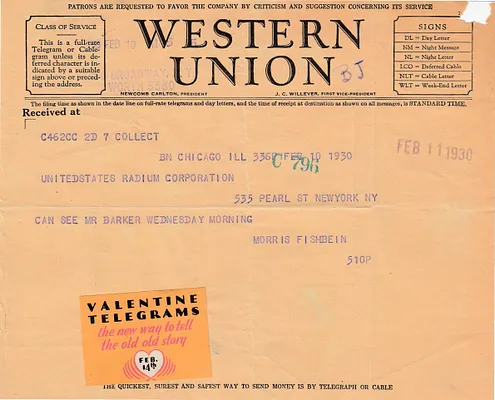 Telegram, February 10, 1930