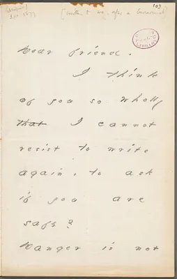 Your Scholar (Emily Dickinson), Amherst, Mass., autograph note signed to Thomas Wentworth Higginson, early Autumn 1877