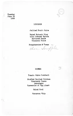 White House Luncheon and Dinner Menu