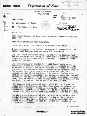 Telegram from Ambassador Henry Grady to Secretary of State Dean Acheson, Number 474