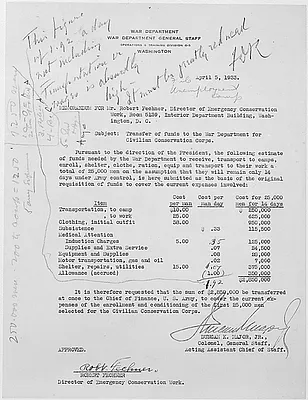 D. K. Major letter to Robert Fechner regarding funding for the Civilian Conservation Corps.