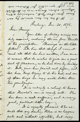 Letter from William Lloyd Garrison, Roxbury, [Mass.], to Fanny Garrison Villard, Dec. 20, 1876