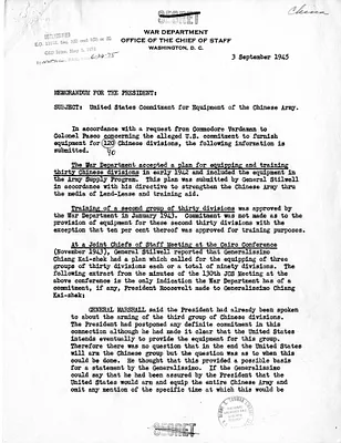 Memorandum from Lieutenant General J. E. Hull to President Harry S. Truman, with Related Material