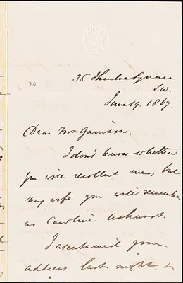 Letter from James Stansfeld, Thurloe Square, [London, England], to William Lloyd Garrison, 1867 June 19