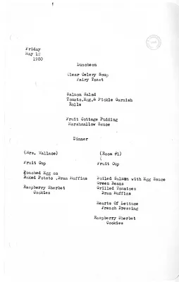 White House Luncheon and Dinner Menu
