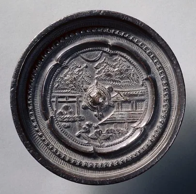 Mirror with a Tortoise Knob and Magpies