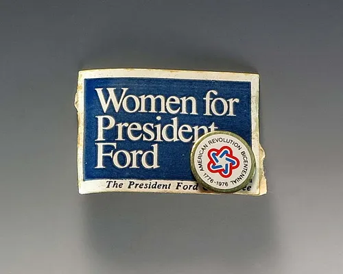 Blue Campaign Sticker With the Text  “Women For President Ford”