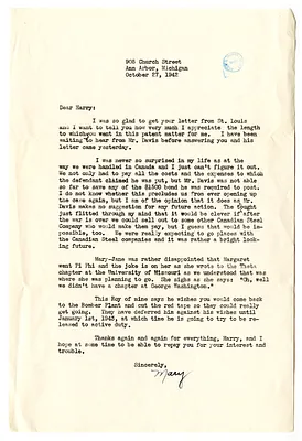 Letter from Mary Romine to Harry S. Truman