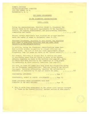 List of Top Women Appointments in the Eisenhower Administration