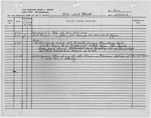 President's Daily Diary Entry Entry, November 24, 1963