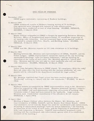 “One Year of Promise” - timeline of work done by CORE