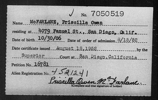 McFarlane, Priscilla Owen - 1952